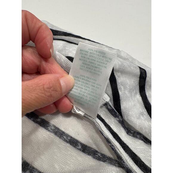 Kona Sol Stripe Swim Cover Up Hoodie Size S White Raglan Kangaroo Pocket Tie Hem - Picture 5 of 8